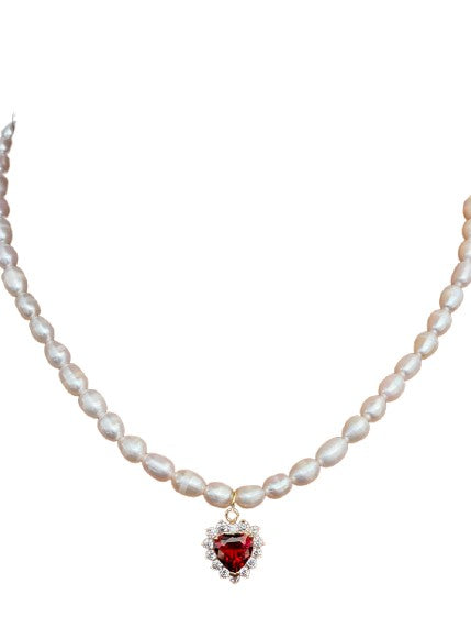 Diamond Heart Pearl Necklace – Lila Miami