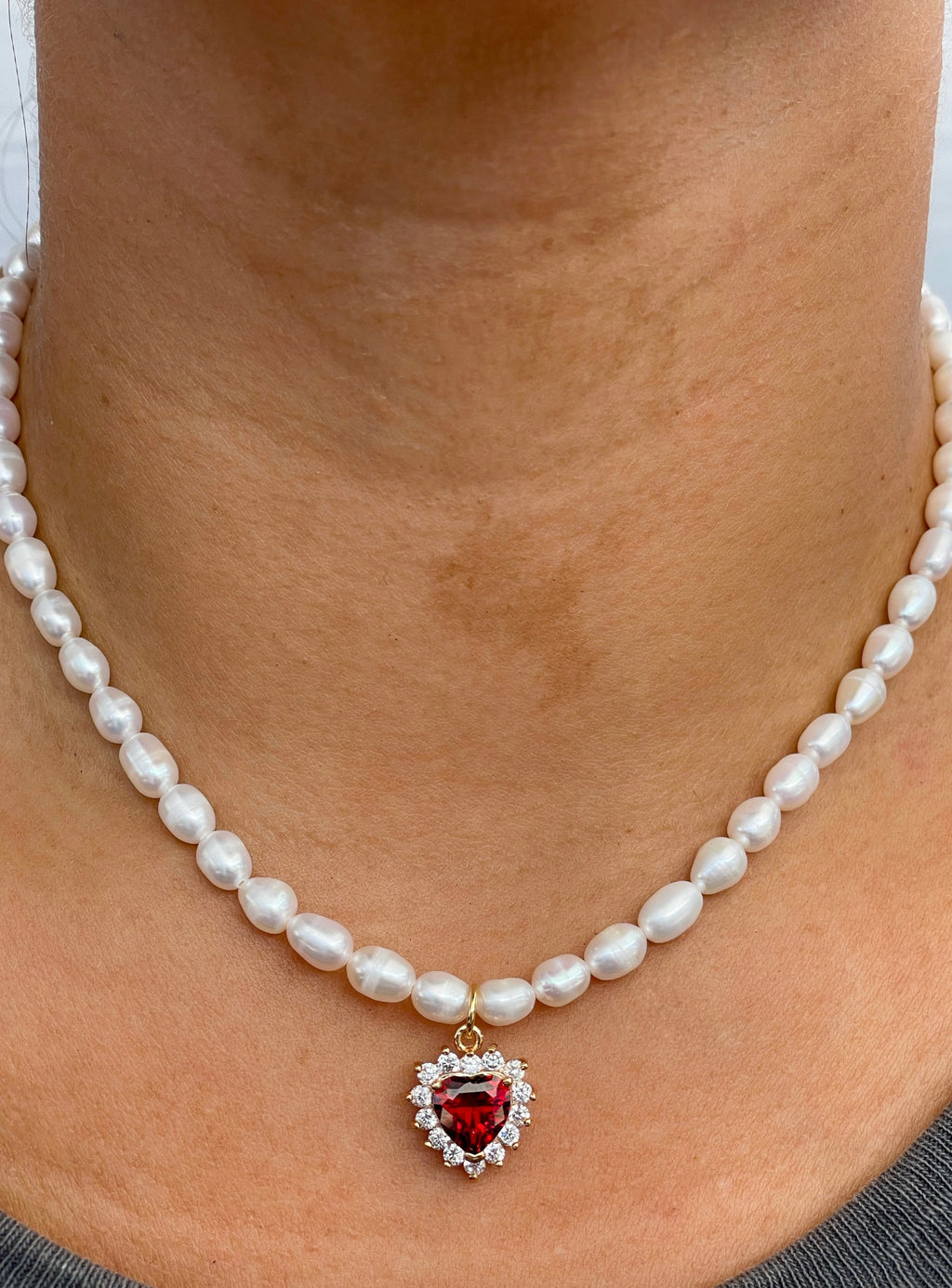 Diamond Heart Pearl Necklace