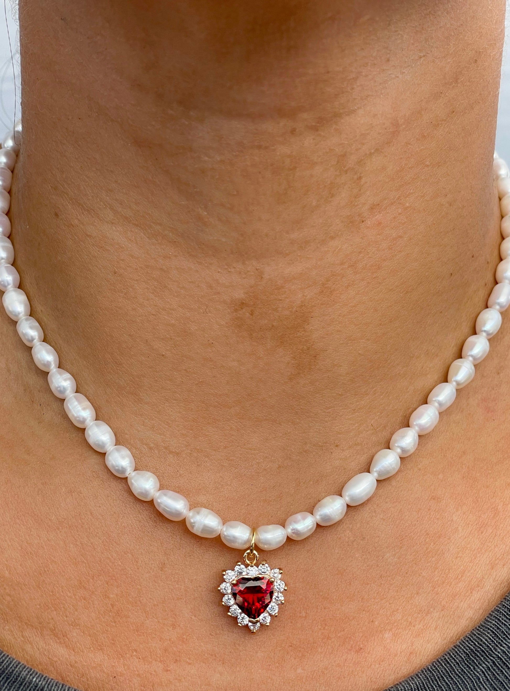 Diamond Heart Pearl Necklace